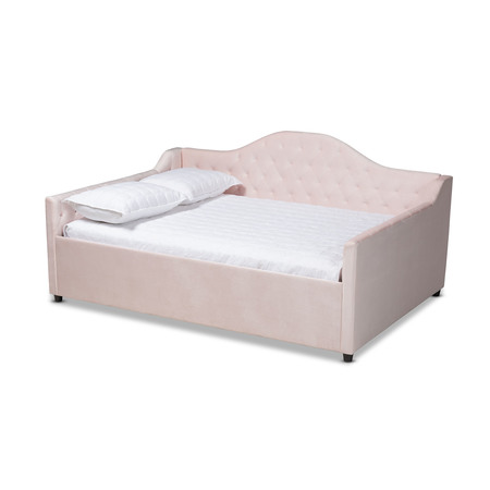 Baxton Studio Perry Pink Velvet Upholstered and Button Tufted Full Size Daybed 156-9448